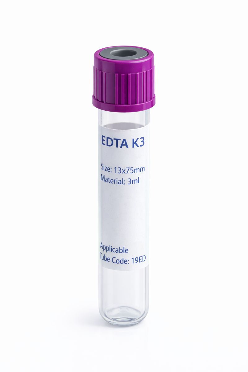 EDTA K3 Vacuum Blood Collection Tube – Purple Cap | 3ml | 13×75mm | Pack of 100